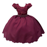 Vestido Marsala Infantil Renda Luxo Aniversário