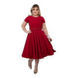 Vestido Mid Feminino Casual Liso Rodado Com Cinto Evangélico