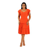 Vestido Midi Babado Decote Princesa Manga Curta Dj245