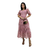 Vestido Midi Bordado Festa Convidadas Casamento Congressos
