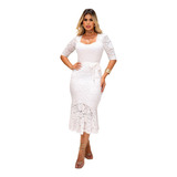 Vestido Midi De Renda Tubinho De Babado Casamento Evangelico