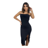 Vestido Midi Justo Festas Tomara Que Caia Com Fenda Lateral