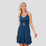 Vestido Midi Rodado Com Cinto - Azul Marinho - Viscolycra
