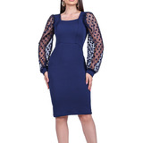 Vestido Midi Tubinho Feminino Social Evangelico Manga Bufant