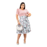 Vestido Moda Evangélica Com Renda Godê Midi Saia Floral