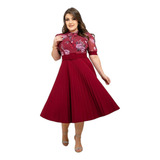 Vestido Moda Evangélica Midi Cristã Rodado C/ Cinto Plissado
