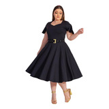 Vestido Moda Evangélica Midi Godê Rodado + Cinto P M G Gg