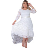 Vestido Mullet Longo Renda Com Manga Festa Convidada