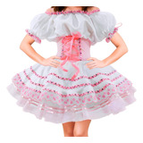 Vestido Noivinha Caipira Festa Junina Adulto Com Espartilho