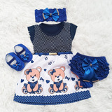 Vestido Para Bebê Menina Marinheiro Baby Kit 3 Pçs Luxo