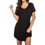 Vestido Pijama Feminino Manga Curta Botões Loungewear N 5620