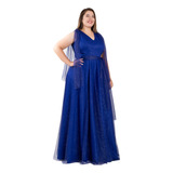 Vestido Plus Size Longo De Festa Em Tule Com Decote V Ps107