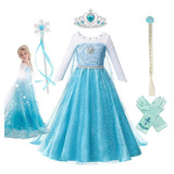 Vestido Princesa Frozen Para Meninas Com Luvas De Cana