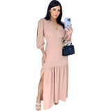 Vestido Princesa Longo Manga 3/4 Moda Evangélica Babado Saia