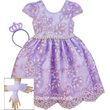 Vestido Princesa Sofia Realeza Com Luvas E Coroa