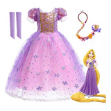 Vestido Rapunzel Girl Princess Com Peruca, Festa Infantil, F