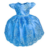 Vestido Realeza Azul Claro Luxo Renda Menina Infantil