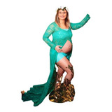 Vestido Renda Gestante Grávida Figurino Ensaio Foto Verde