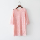 Vestido Renda Guipir Crochê Rosa Flor Blogueira Importado
