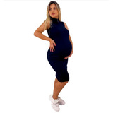 Vestido Ribana Para Grávida Gestante Gola Alta Cavado