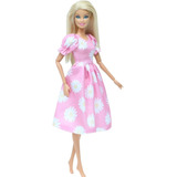 Vestido Rosa Floral + Sapato P/ Boneca Barbie - Roupa