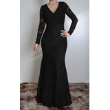 Vestido Sereia Longo Em Renda, Manga Comprida Pronta Entrega