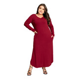 Vestido Soltinho C Bolsos Manga Longa Plus Size Promoção