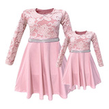 Vestido Tal Mãe Tal Filha Manga Longa Renda E Faixa Strass