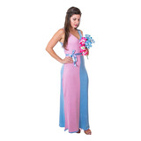 Vestido Tricô Azul E Rosa Ensaio Gestantes Chá Revelação