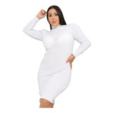 Vestido Tricô Lady Manga Longa Canelado Midi