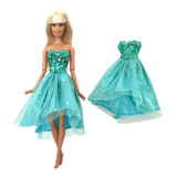 Vestido Verde Água De Festa + Sapato P/ Boneca Barbie Roupa