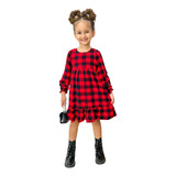 Vestido Xadrez Infantil Menina Manga Longa 04 Ao 12