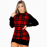 Vestido Xadrez Malha Crepe A Pronta Entrega