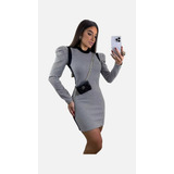 Vestido Xadrez Manga Longa Tubinho Jacquard Toda Maria