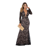 Vestidos Femininos Longo De Renda Com Forro Nude A1004