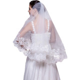 Véu De Noiva Curto 1,5m Renda Aplicada Casamento Branco V1