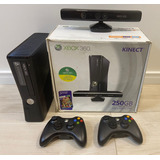 Vídeo Game Microsoft Xbox 360 Slim 250gb, Console Completo + 2 Controles + Kinect (tudo 100% Original)