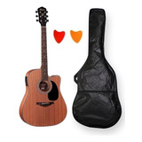 Violão Folk Cutway Aço Satin Nat Hofma Hmf250 Com Capa