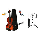 Violino 3/4 Mo34 Vivace Kit + Estante + Afinador + Espaleira Cor Natural
