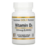 Vitamina D3 125mcg 5000 Ui 90 Caps California Gold Importado Sabor Sem Sabor