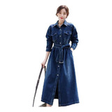 W Vestido Jeans Francês De Manga Comprida Feminino, Colete