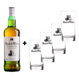 Whisky Black & White 1000ml + 04 Copos Vidro Black & White