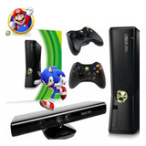 Xbox 360 Slim Ou Super Slim C/ 2 Controles + Kinect+jogo