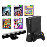 Xbox 360 Super Slim C/ 1 Controles + Kinect + 5 Jogos