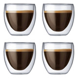 Xícara De Café Parede Dupla Camada De Vidro 250ml 4 Unidades