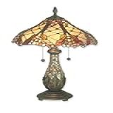 Abajur De Mesa Dale Tiffany Tt70701 San Angelo, Bronze Antigo E Sombra De Vidro Artístico