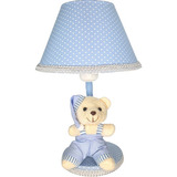 Abajur Infantil De Mesa Urso Quarto Bebê Criança Menino Cor Da Estrutura Poá Azul Urso Branco