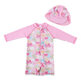 Acqua Di Mare Roupa Banho Bebê Menina Proteção Uv Com Chapéu