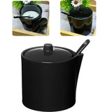 Acucareiro Porcelana 300ml C  Colher Manhattan Preto Luxo