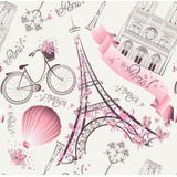 Adesivo De Parede Para Quarto Menina Paris Eiffel Rosa 12m